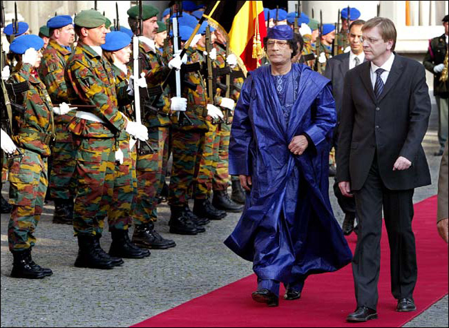Colonel Muammar A-Qaddafi at the European Union headquarters, April 27, 2004.